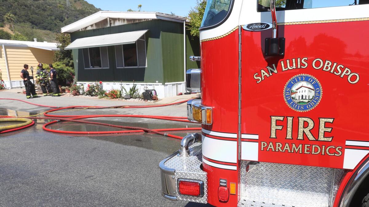 San Luis Obispo City firefighters responded to a moblile home fire near the Laguna Lake golf course Saturday.