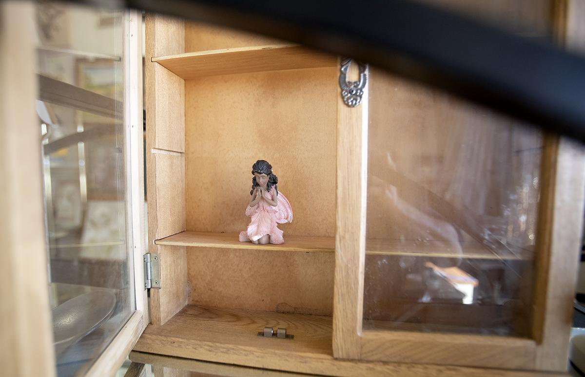 This wooden case at Meade Canine Resale Shop once held Hamilton collectible “Wizard of Oz” figurines. Burglars stole those figurines and other items from the thrift store, which raises money for Meade Canine Rescue and Sanctuary, a nonprofit organization&nbsp;in Creston that specializes in senior and special needs dogs.