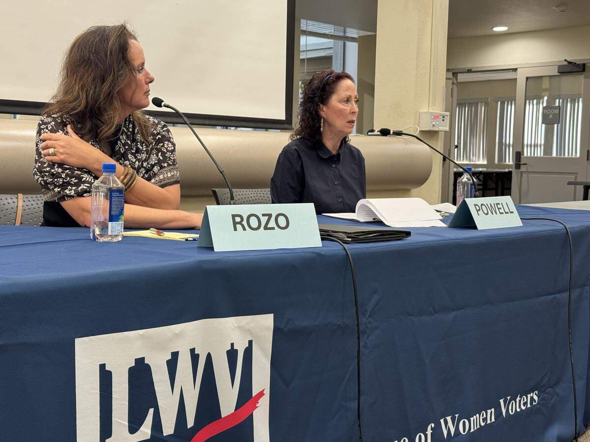 Elaina Cano, Vanessa Rozo and Gaea Powell faced off at a SLO County clerk-recorder candidate forum held at Ludwick Community Center in San Luis Obispo, hosted by the League of Women Voters of San Luis Obispo County on April 7, 2026.