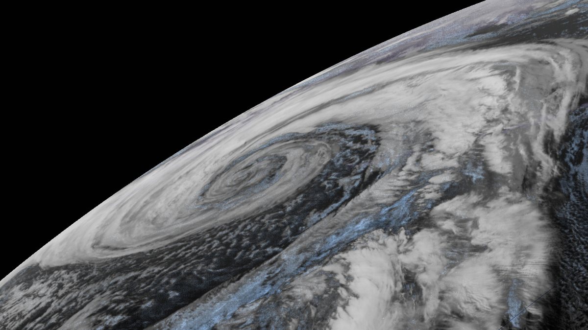 NOAA’s GOES-17 (GOES-West) satellite images show the storm with the lowest atmospheric pressure even seen in the North Pacific.