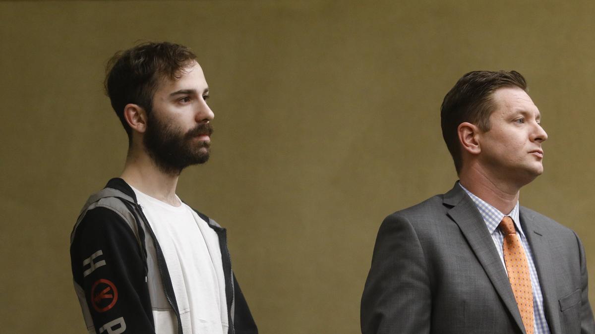 Michael Benadiba, left, one of three men convicted of setting fire to the San Luis Obispo High School computer lab on Dec. 8, 2016, was sentenced to serve a year in San Luis Obispo County Jail on June 14, 2018. He is pictured with attorney Earl Conaway III.