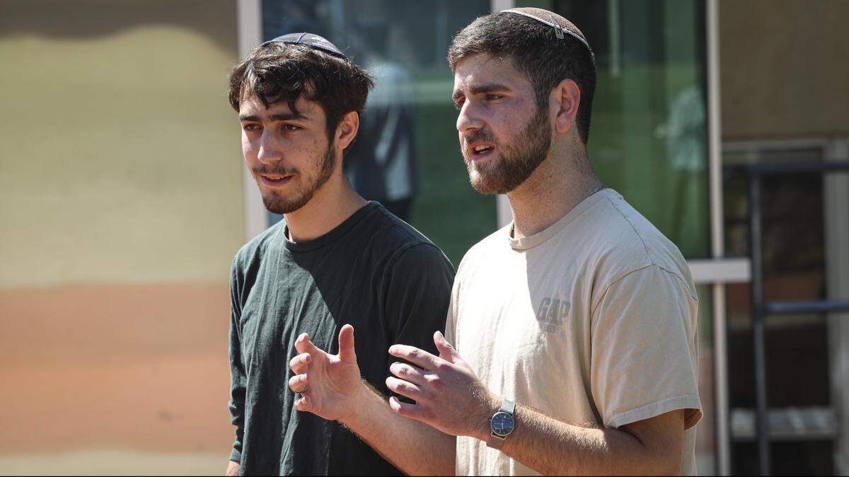 Benjamin Broudy, left and Avi Shapiro have had a positive experience as Jewish Cal Poly students, they said on April 29, 2026. They feel that the grade given on the Anti-Defamation League’s antisemitism report card does not match their experience.