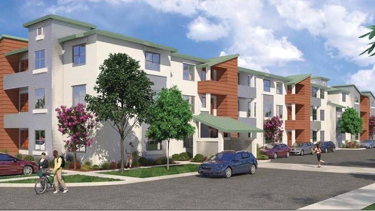 Concept art shows what Broad Street Place, People’s Self-Help Housing’s new development, will look like once it is completed in early 2023. Applications for the new affordable housing complex begin Aug. 1, 2022 at 9 a.m.