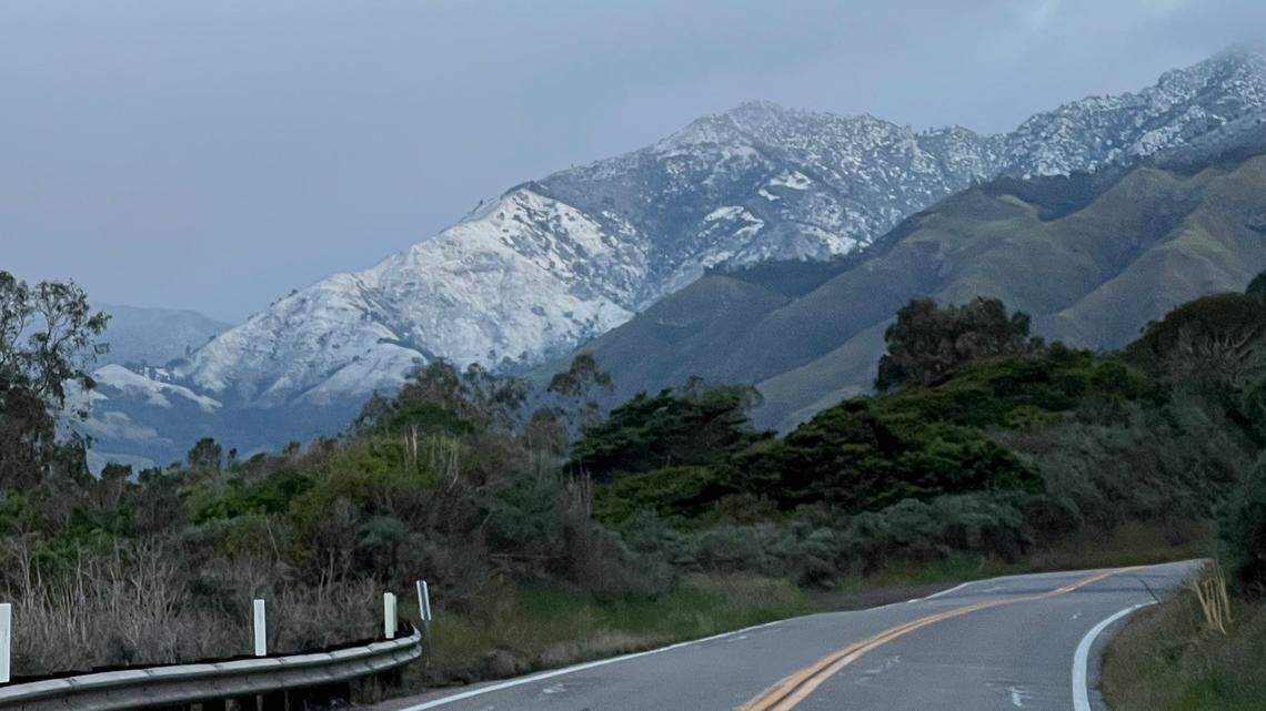 Snow was spotted dusting the mountaintops along Highway 1 between Sand Dollar Beach and Gorda on Wednesday, Feb. 18, 2026.