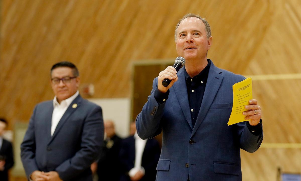 Sen. Adam Schiff and Congressman Salud Carbajal held a town hall at Cuesta College in San Luis Obispo on Tuesday, April 22, 2025. After the main event, they also answered questions from an overflow crowd inside the college’s gym.