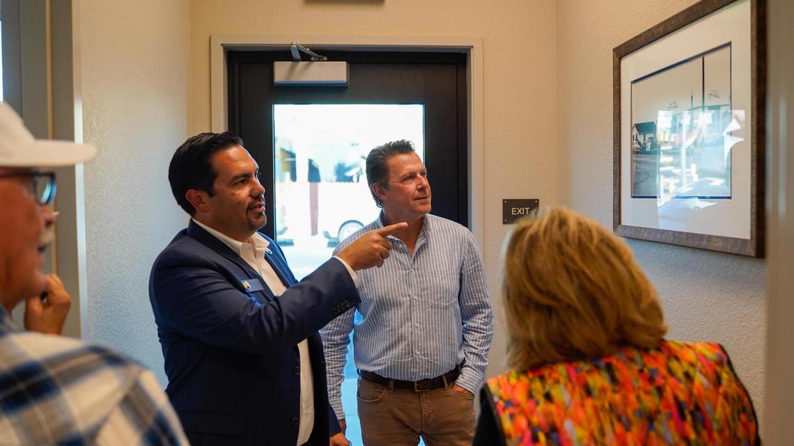 Pismo Beach city manager Jorge Garcia and City Council members Scott Newton and Mary Ann Reiss tour the new Pismo Beach Police & Parking Annex Monday, Oct. 14, 2024. The $1.5 million facility was home to Pismo Beach City Hall and a tourism office in its nine-decade history.