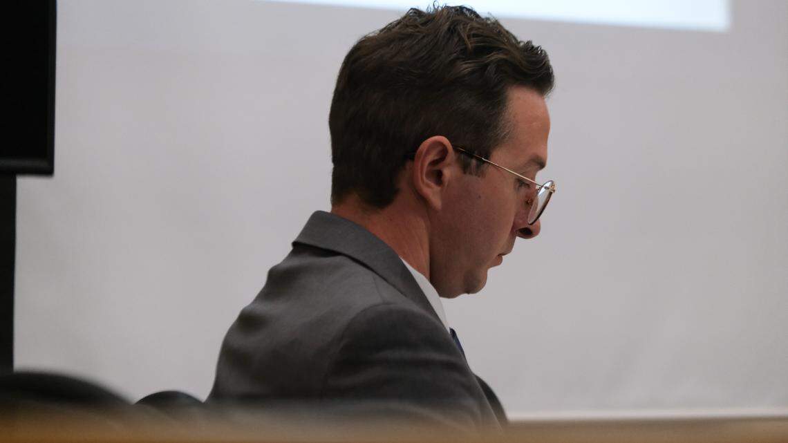 Nate Abate attends the trial against him in San Luis Obispo Superior Court on Oct. 7, 2024. Abate is charged with felony oral copulation of a minor, two felony counts of forcible rape and rape of an intoxicated person.