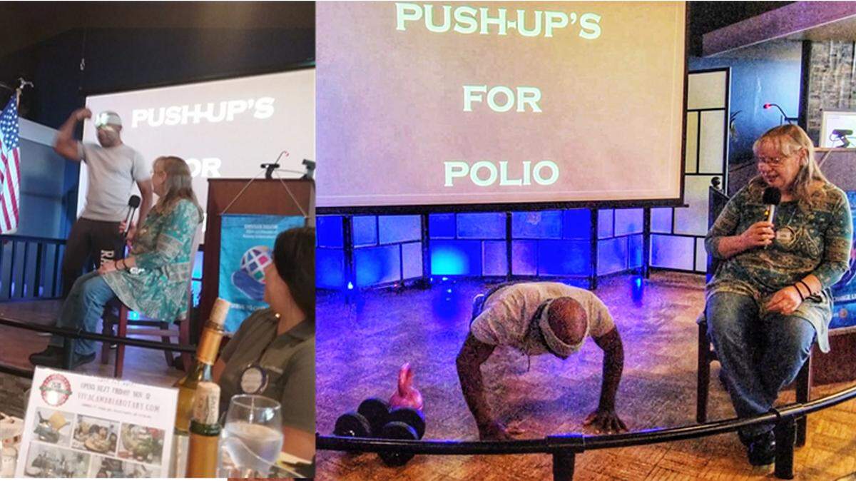 Rotarian Otis Archie did 2,921 “Pushups for Polio,” raising a dollar for each one. That’s enough to pay for 4,868 vaccinations.
