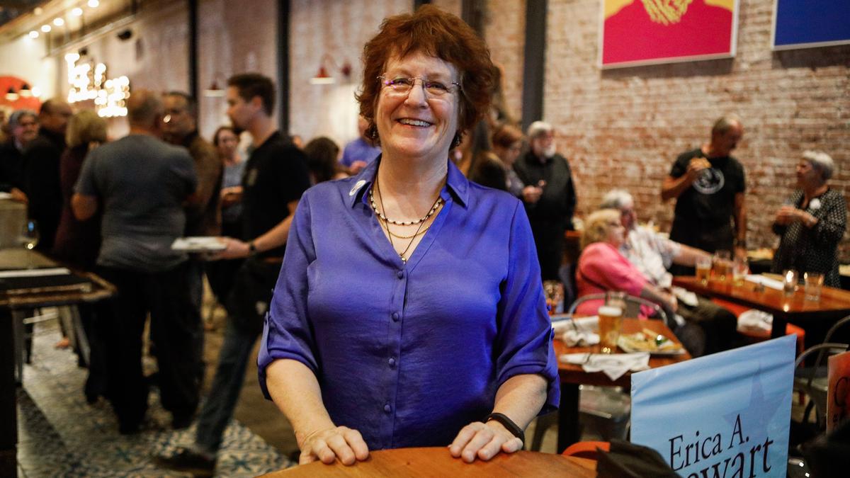 San Luis Obispo City Council candidate Carlyn Christianson attends an election night gathering at SLO Brew on Tuesday night. She has supported two large development projects in the city, which she says will bring needed housing to the community.