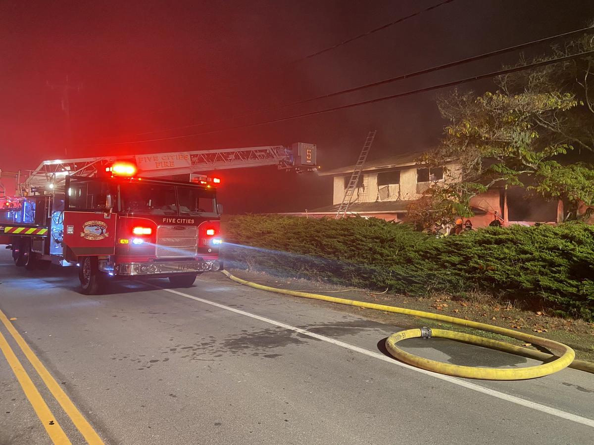 A Five Cities Fire Authority engine responds to a fatal house fire on Tefft Street in Nipomo on Tuesday, Nov. 2, 2021.