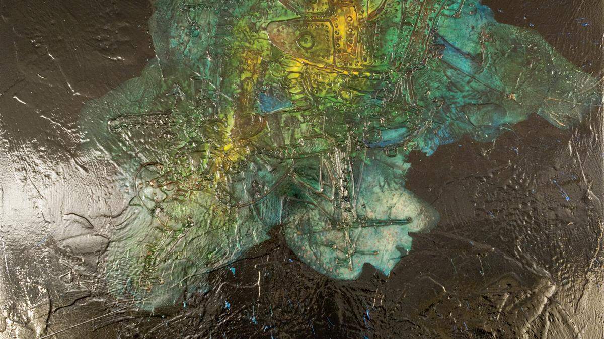 Duane Armstrong’s paintings include expressionistic pieces, like 'The Green Thing that Ate Lolo’s Boat.'