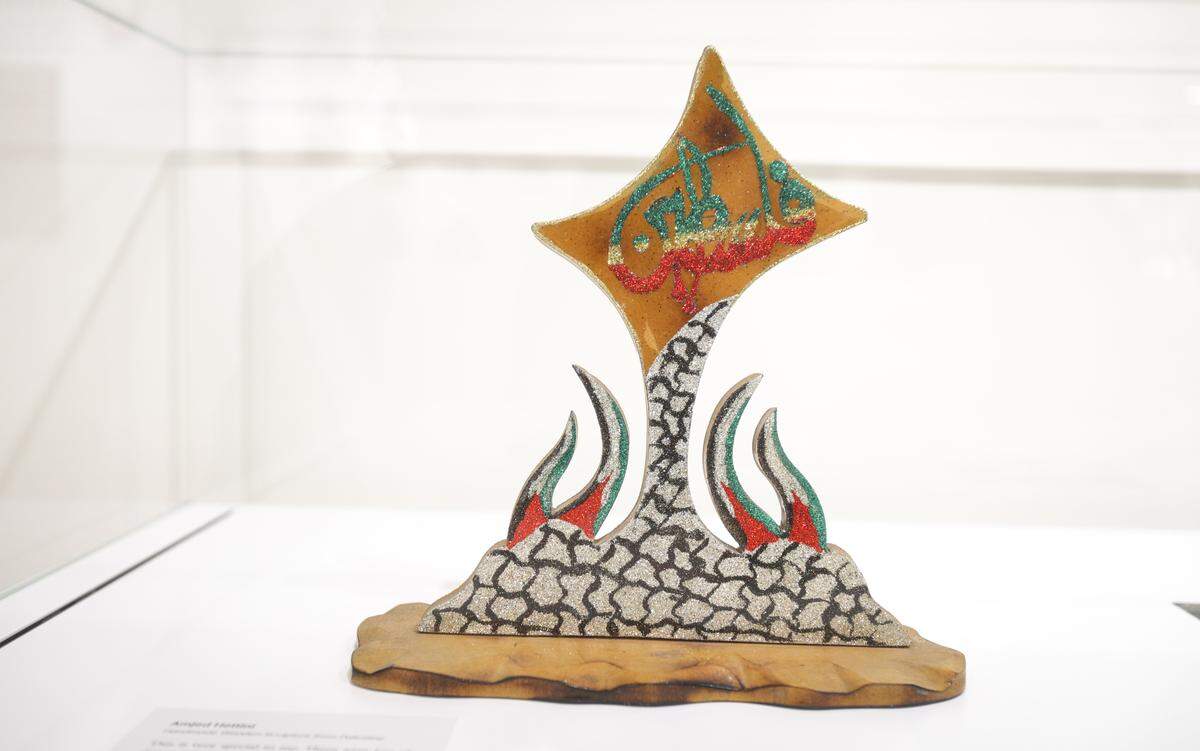 Amjed Hettini shared this abstract handmade wooden sculpture from Palestine. Mawtini is an installation at Cal Poly honoring the oral histories of Arab-Americans and can be seen at Cal Poly's Robert E. Kennedy Library. It was being set up on Jan. 23, 2026.