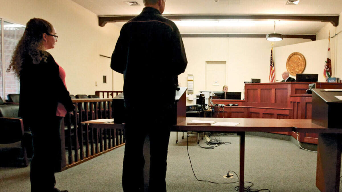 Sammy Herrera, left, and J.G. King were plaintiffs in a tenant-landlord dispute; the defendant was supposed to be at right but did not appear. The hearing was held and submitted for a ruling by Commissioner Stephen Sefton. Landlord-tenant disputes over deposits are the most common small claims issue.