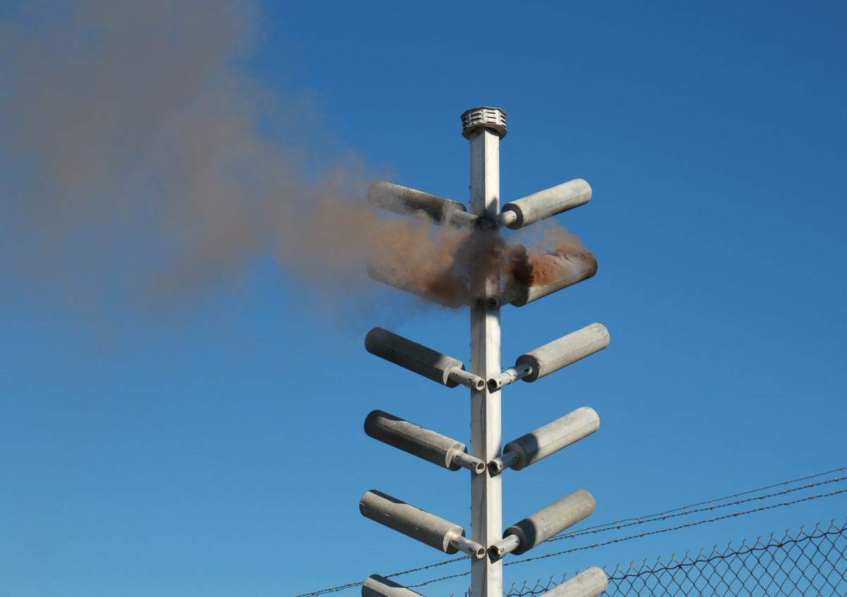 A close-up image of the flare tree in Arroyo Grande that spews silver iodide into the air during a demonstration of the cloud seeding equipment that San Luis Obispo County is utilizing through a contracted company, North American Weather Consultants, to create more rain over the Lopez Lake watershed.