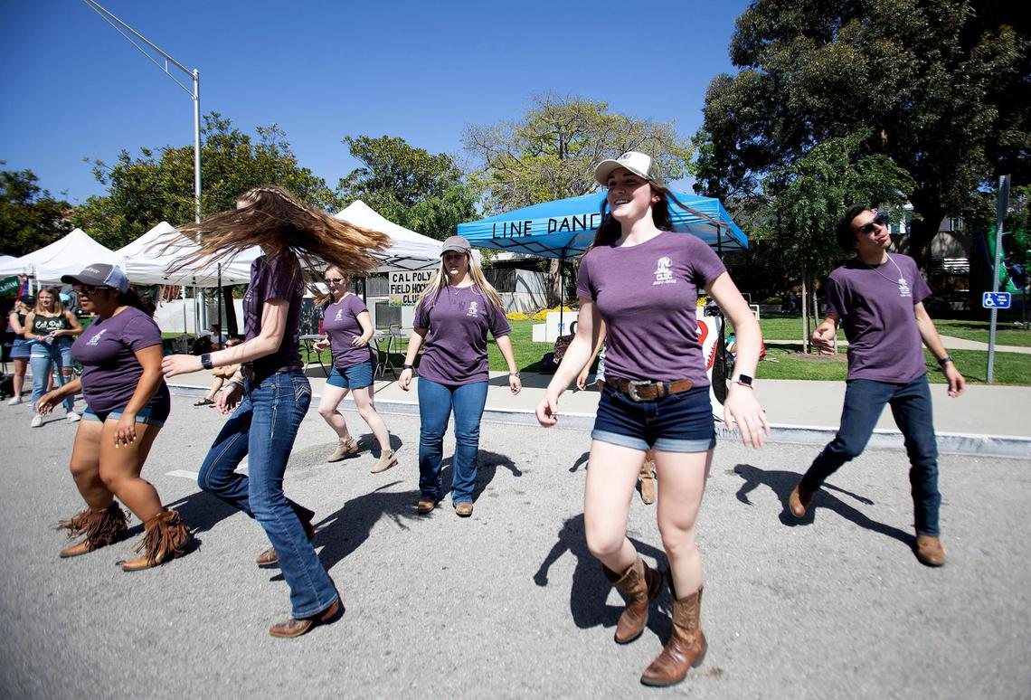 Members of the Country Line Dancing Club show off their moves during Cal Poly’s 29th annual Open House on Saturday, April 9, 2022. The event showcases campus programs to new students, families and the community.