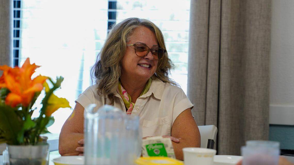 Meals that Connect executive director Laura Edwards attends a meal provided by Meals that Connect at United Church of Christ Tuesday, Sept. 24, 2024. Meals that Connect provides seniors with access to a free lunch every day at several San Luis Obispo County locations.