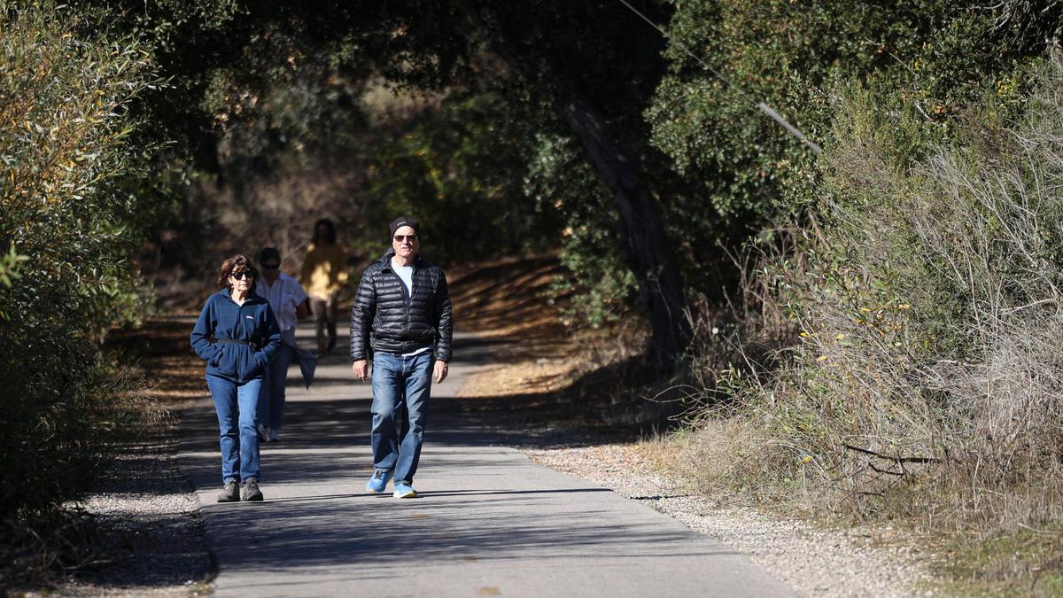 Cindy and Dan Chernow walk the trail running along San Luis Creek near Ontario Road. The Bob Jones Trail is proposed to run from San Luis Obispo to Avila Beach but has not yet been completed, seen here on Dec. 3, 2024.
