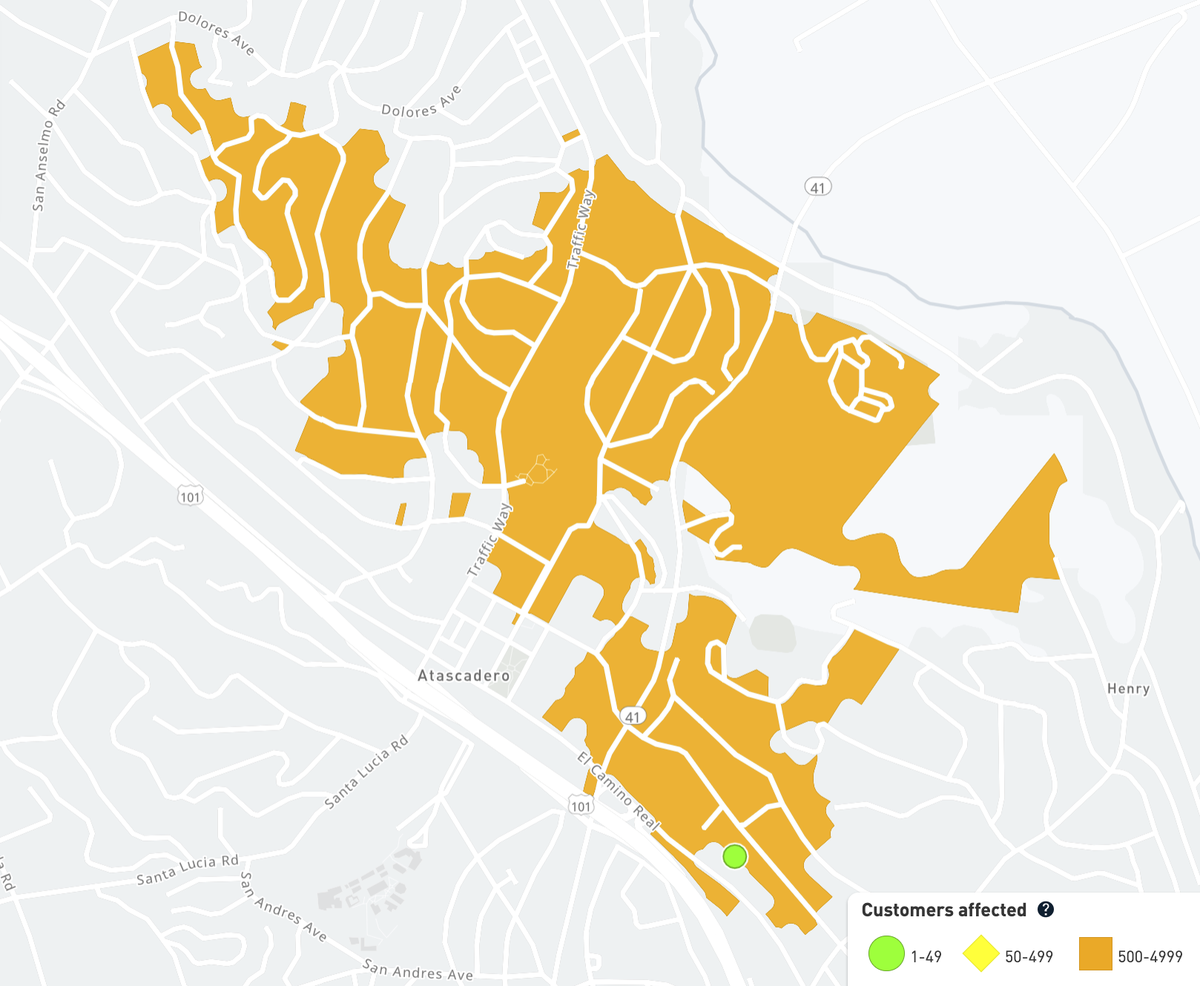 Another power outage in as many days is currently affecting the business district in Atascadero Saturday August 13, 2022, leaving more than 1,200 residents without electricity.