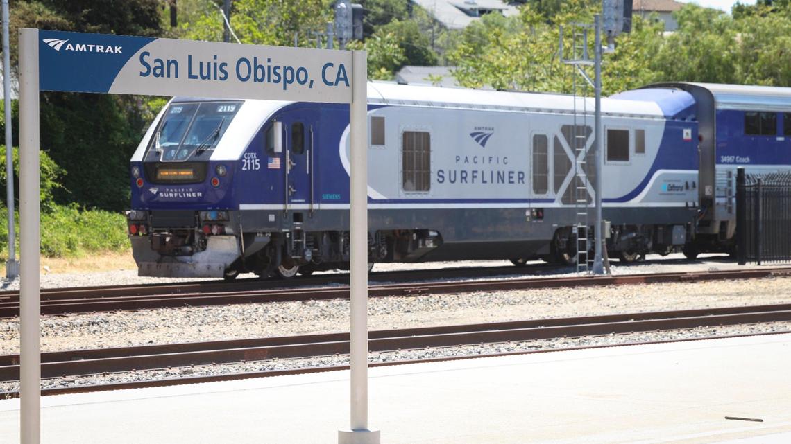 The Pacific Surfliner train parks in San Luis Obispo preparing for departure the next morning. This photo is from July 1, 2025.