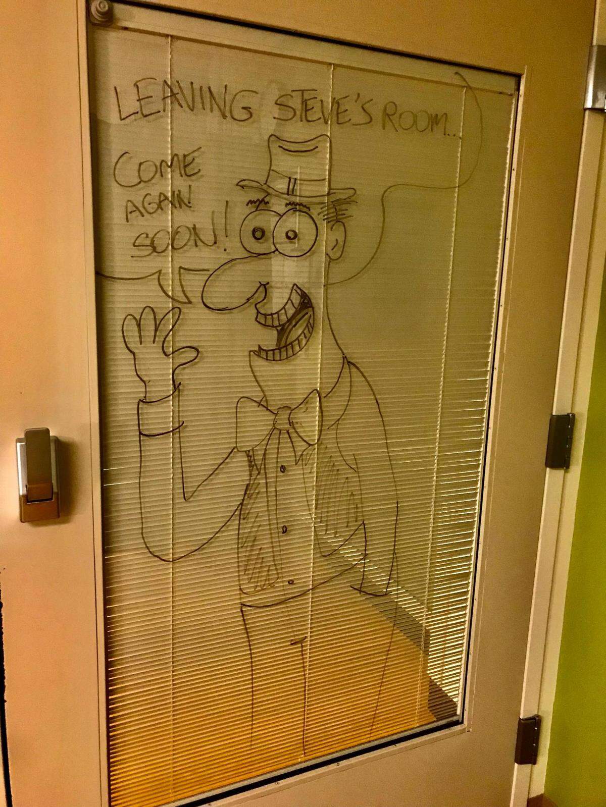 “Rubes” creator and Nipomo resident Leigh Rubin decorated the windows and walls of his friend Steve Ulrich’s hospital room while Ulrich recovered from a heart transplant in December 2022. Rubin spent around three months acting as Ulrich’s caretaker, while working on his comic strip remotely.