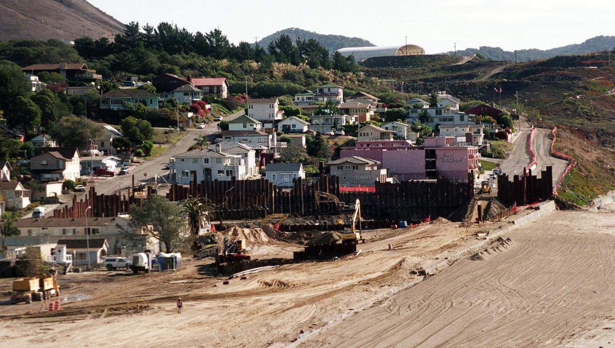 Most of Front Street is demolished in this image from November 1999, during work to clean up a massive plume of oil pollution under Avila Beach.