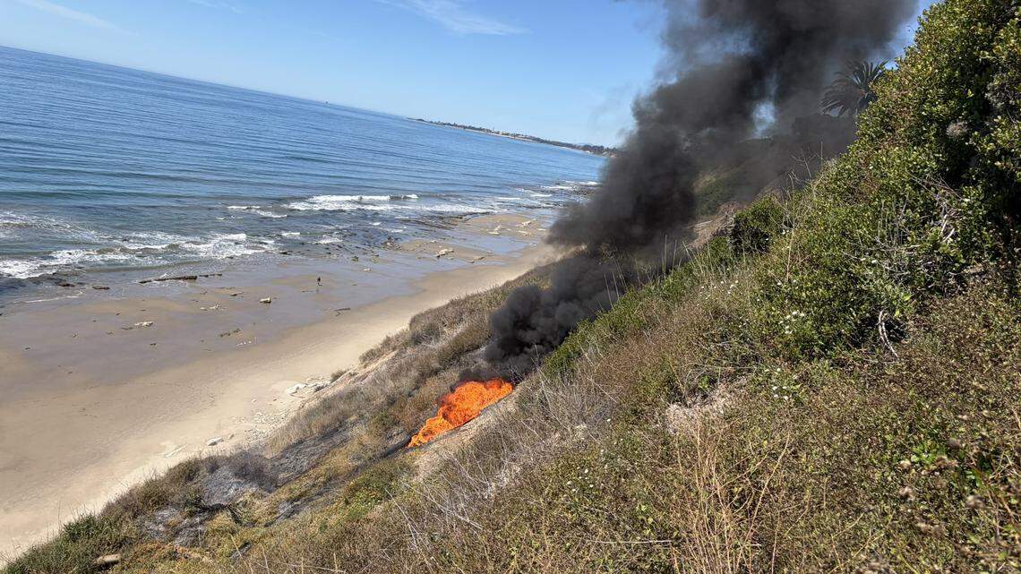 Fire crews responded to a Hope Ranch “volcano” near Santa Barbara, California, as smoke and fire emerged from a coastal bluff vent on April 23, 2026.
