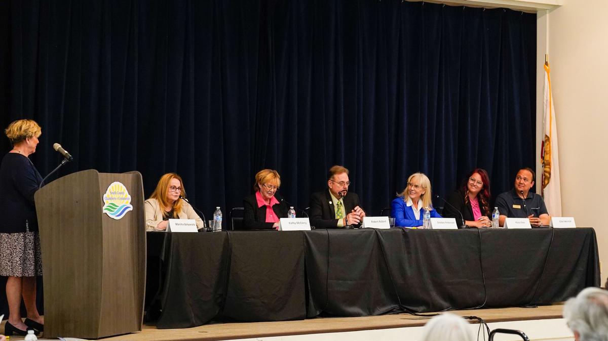 Grover Beach mayoral and City Council candidates speak at a forum hosted by the League of Women Voters Tuesday, Sept. 17, 2024.