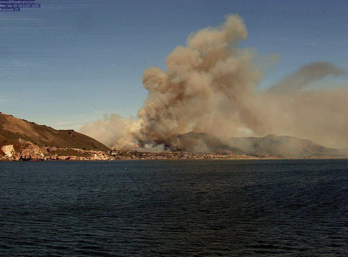 View of the fire burning in Shell Beach from Avila Beach.