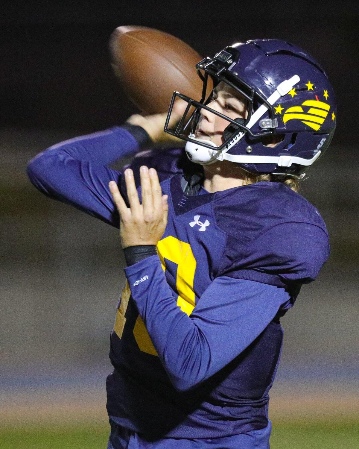 Drake Missamore throws for Arroyo Grande. The Eagles fell to Lompoc 42-37 in a hard-fought Mountain League football opener on Sept. 16, 2022.