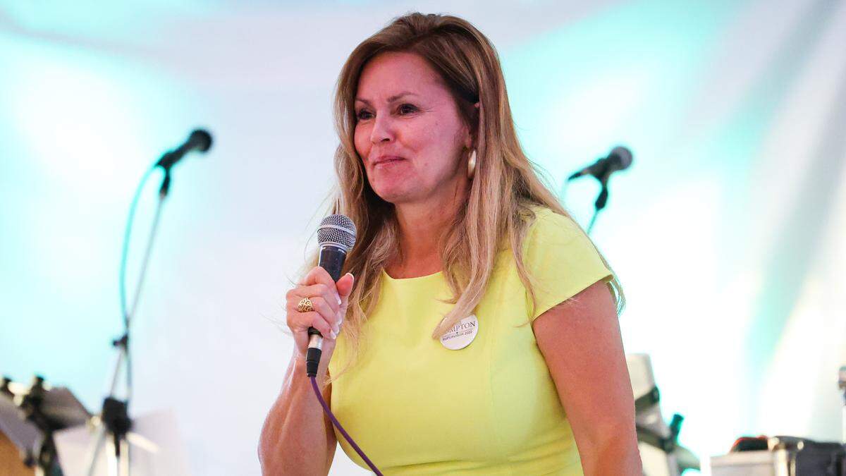 San Luis Obispo County Supervisor Lynn Compton, talks to supporters at an election night party at Pismo Beach Golf Course in Grover Beach on Tuesday, June 7, 2022. She’s running for re-election to represent District 4.