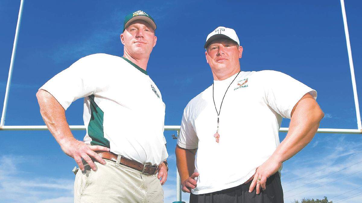 Dan Loney, right, replaced Dave Harper as Templeton High’s head football coach in 2011.