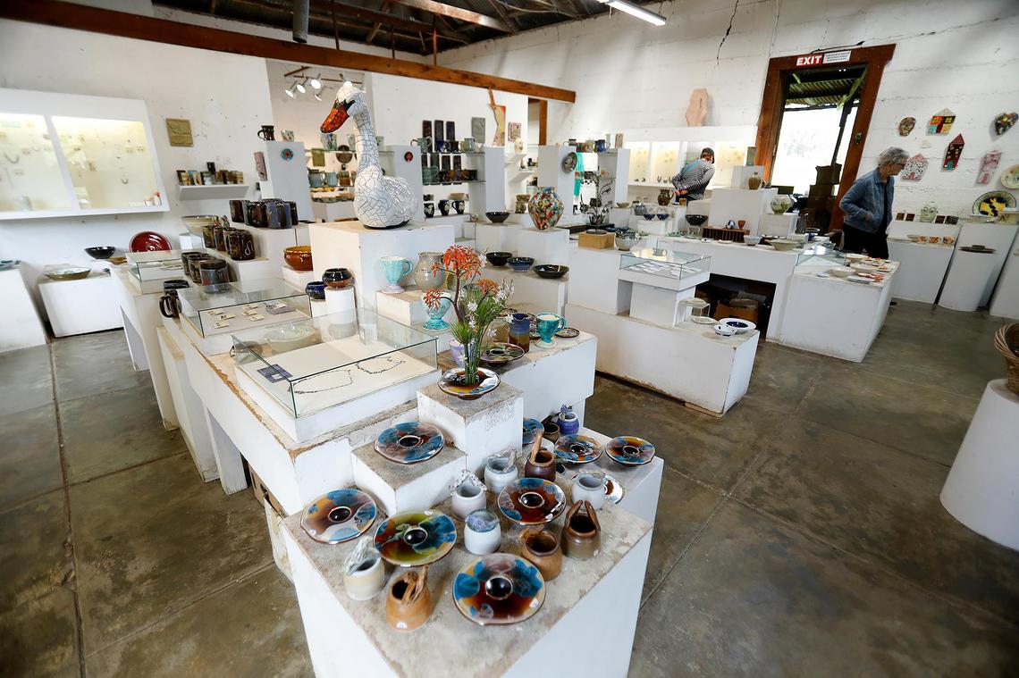 John Schoenstein and Michael Barnes started Harmony Pottery as a wholesale business in Southern California but moved it to Harmony in 1973 after a for-rent ad ran for a vacant building there. Barnes is now a retired real estate broker; Schoenstein is still at Harmony Pottery.