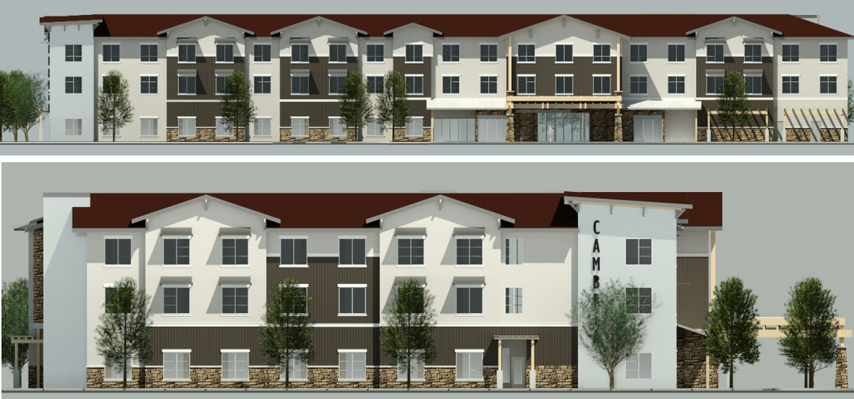 A rendering shows the Cambria Hotel in Templeton, under construction at Las Tablas Road and Renegade Circle.