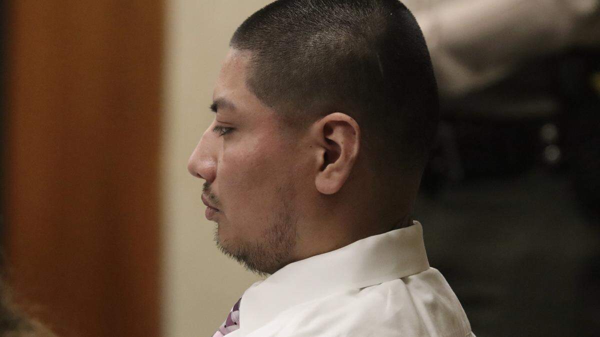 Angel Eduardo Ramos-Ramirez, 31, seen here in court during his sentencing hearing on April 28, 2026. He was sentenced to 42 years to life in prison for the 2022 murder of Daniel Diaz and the 2021 stabbing of Abel Cortez-Moreno.