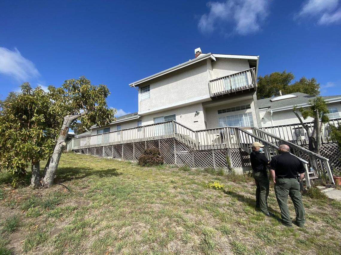 San Luis Obispo County Sheriff’s investigators at the Arroyo Grande home of Ruben Flores, father of Paul Flores, “prime suspect” in the 1996 disappearance of Cal Poly student Kristin Smart, during a search of the property on March 16, 2021.