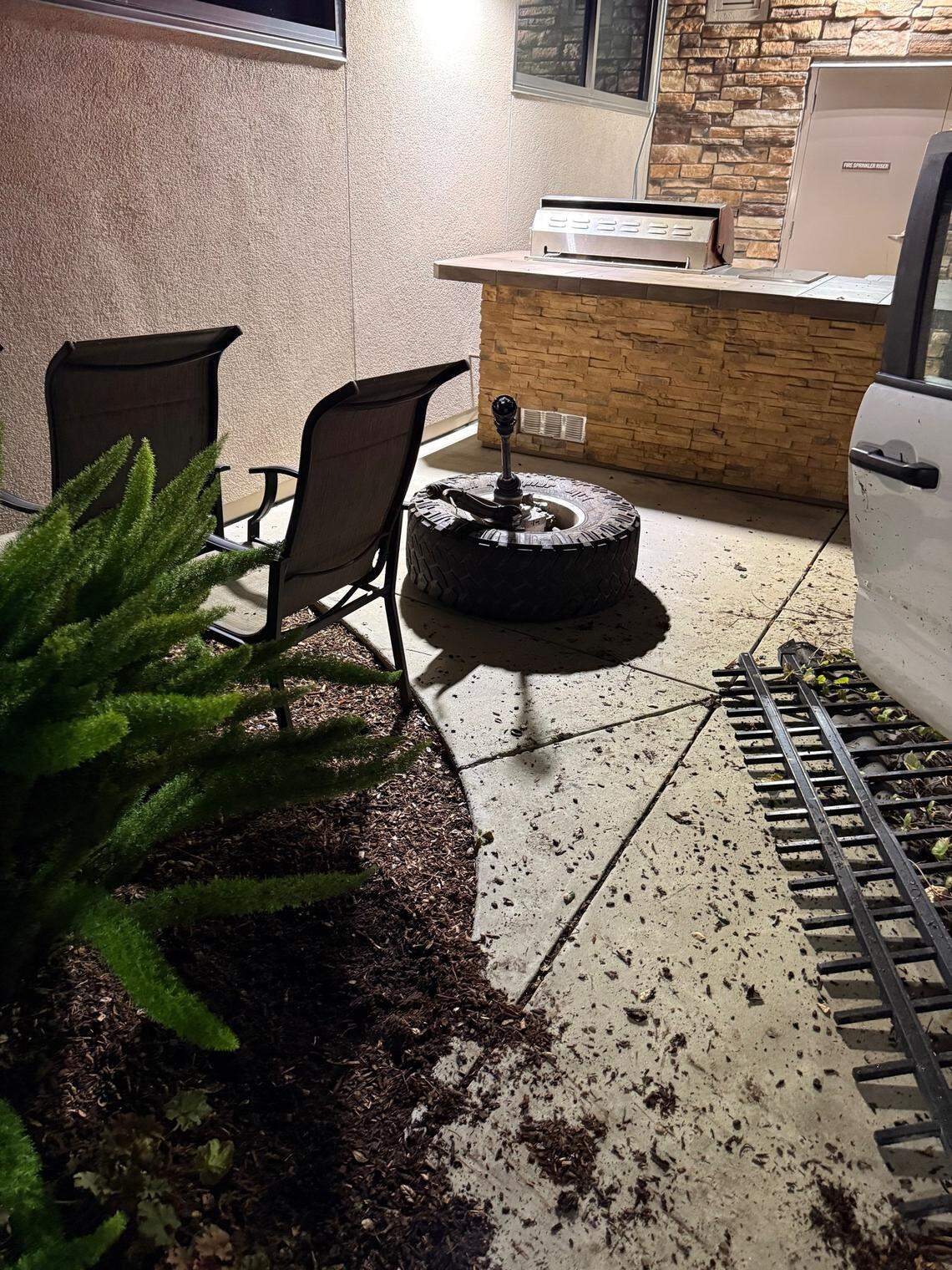 The San Luis Obispo Police Department arrested a driver for suspected driving under the influence after they crashed a pickup truck through a fence and into the patio of SESLOC Credit Union late Monday, Dec. 29, 2025.