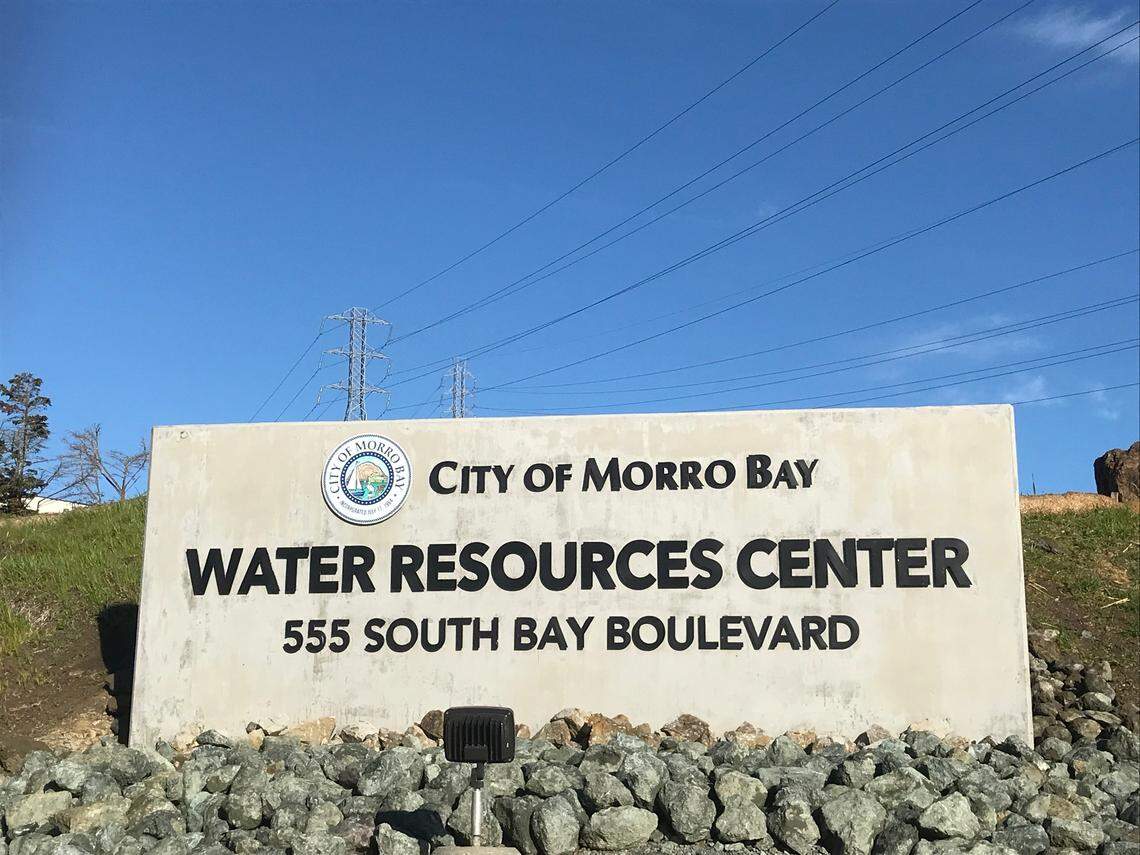This sign alerts visitors to the location of Morro Bay’s new wastewater treatment facility, just south of the Bayside Care Center.