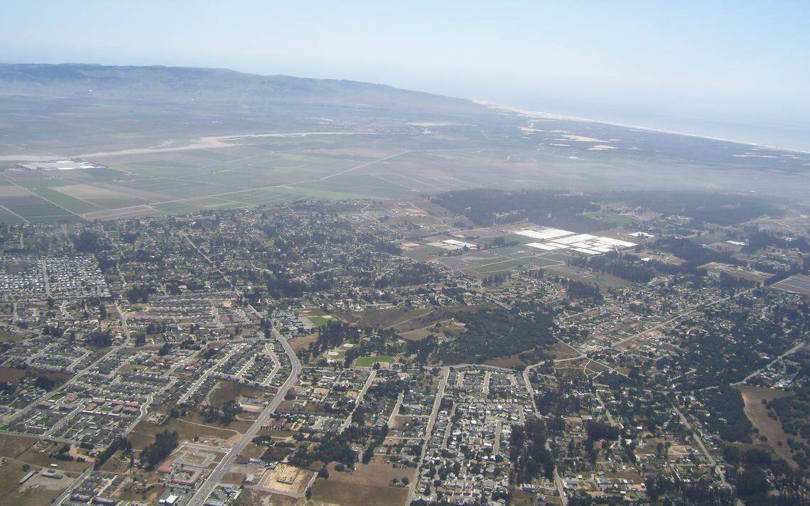 Aerial views of the Nipomo Mesa show a plume of dust that sweeps through the community on windy days.