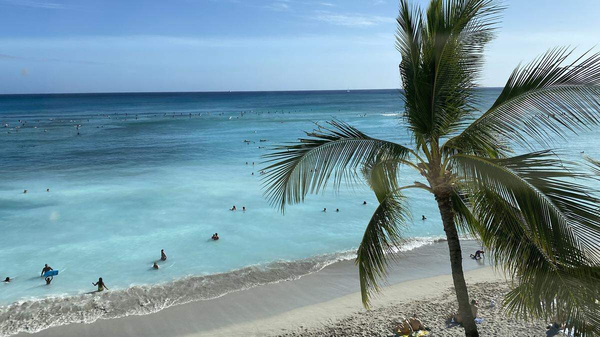 A view of Waikiki Beach from the Moana Surfrider hotel in Honolulu, Hawaii.