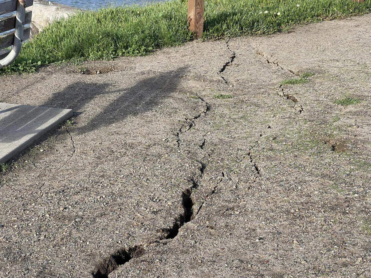 A closer look at the cracks in the ground at Margo Dodd Park in Pismo Beach.