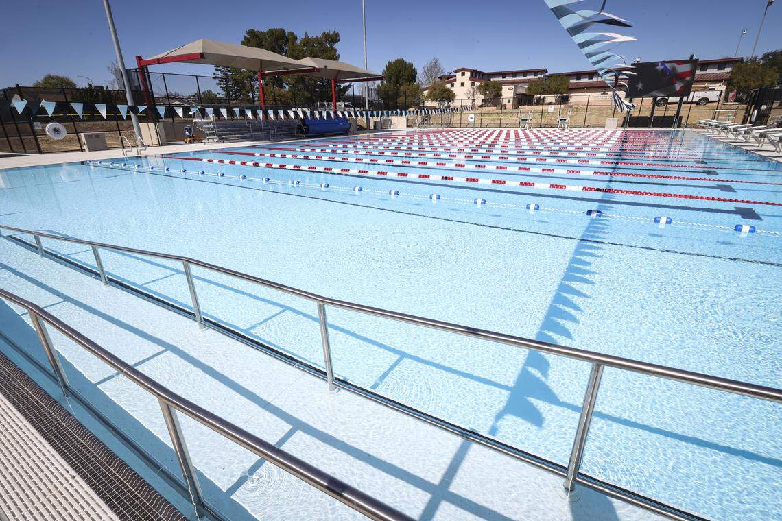 The pool has an accessibility ramp. The eagerly anticipated aquatic center at Paso Robles High School was undergoing final finish work on March 5, 2026, the day before dedication.