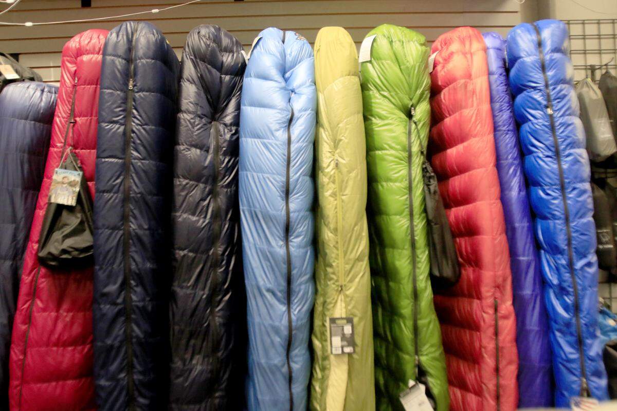 A selection of sleeping bags on display at The Mountain Air in San Luis Obispo in December 2025.