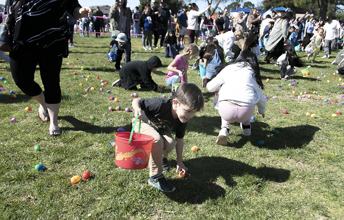 Kids in the under-6 group run to collect plastic eggs filled with treats at the 34th annual Egg Hunt and Festival at Elm Street Park in Arroyo Grande on Saturday, April 8, 2023. The event featured hundreds of eggs, toys and candy for the kids, along with a hunt for adults as well.