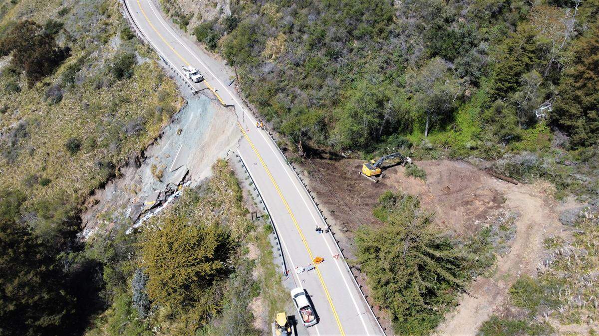 The winter storm series damaged Highway 1 at Dani Creek, according to Caltrans.