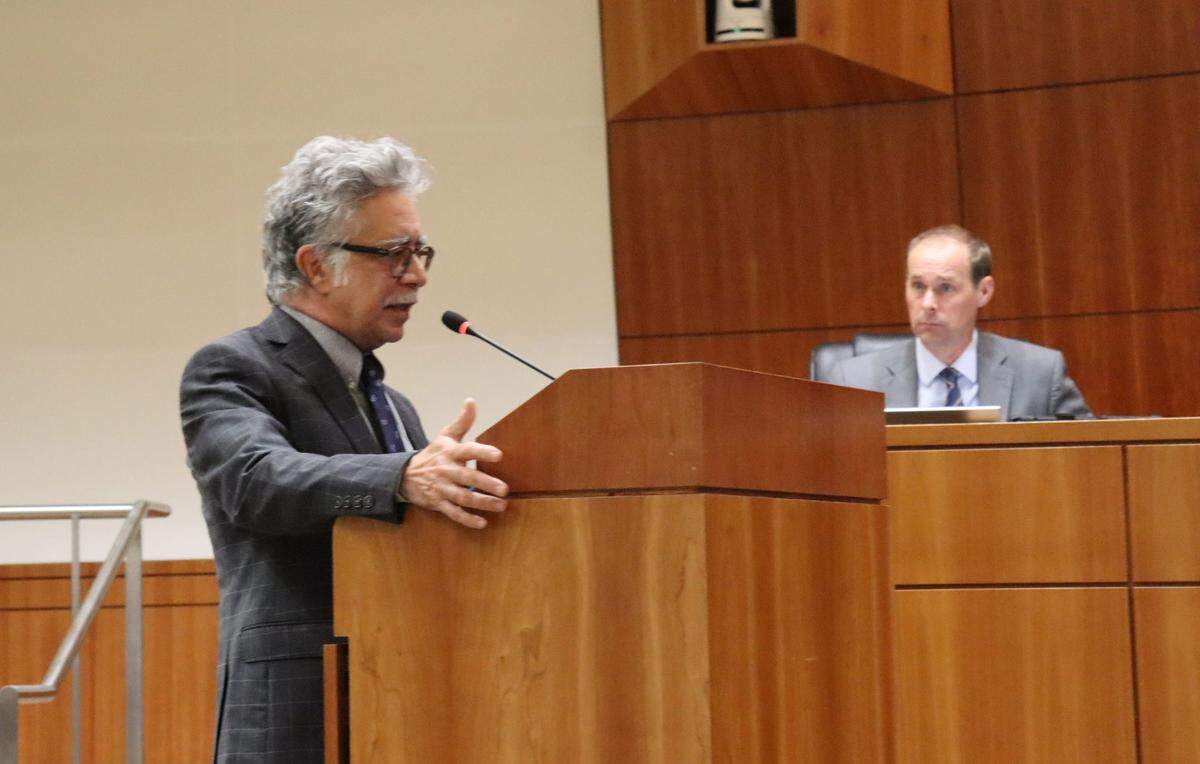 Save the Canyon lawyer Babak Naficy speaks to the Board of Supervisors on Sept. 24, 2024, during the group’s appeal of a home proposed near the Pismo Preserve.