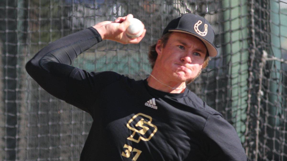 Derek True pitches in the bullpen as the Cal Poly baseball team practiced on Feb. 14, 2023, before opening the season against Missouri State.