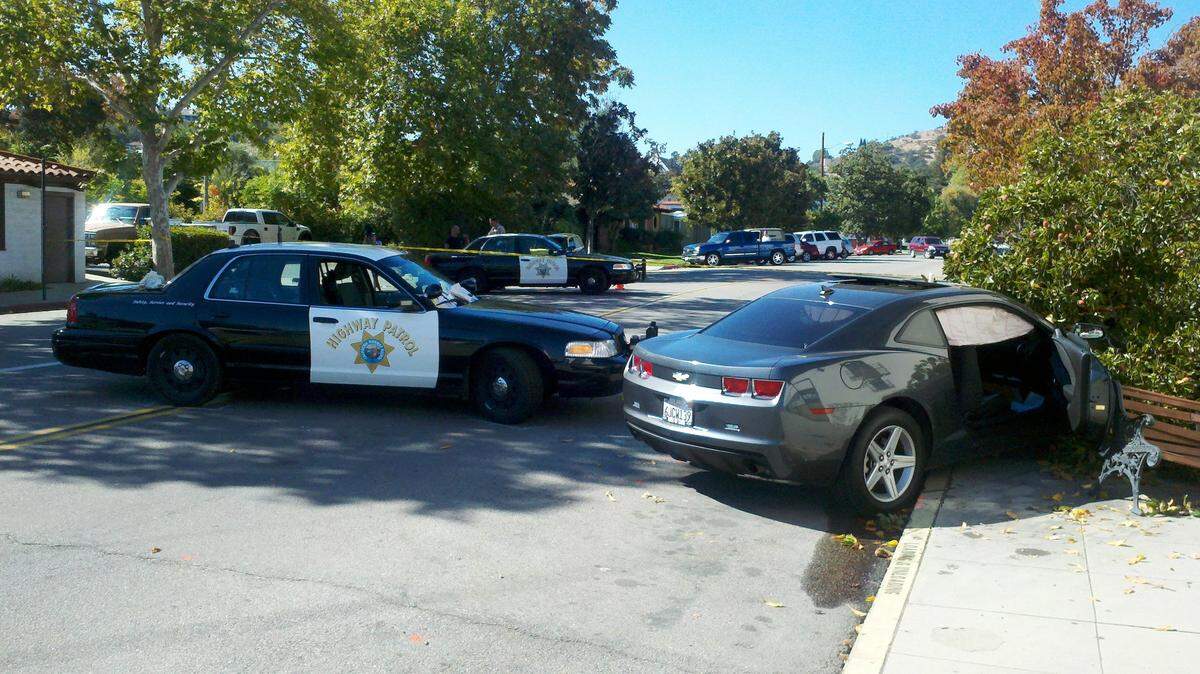 The driver of this car and a CHP officer were taken to the hospital for treatment of gunshot wounds after a shootout Saturday, Oct. 27, 2012.