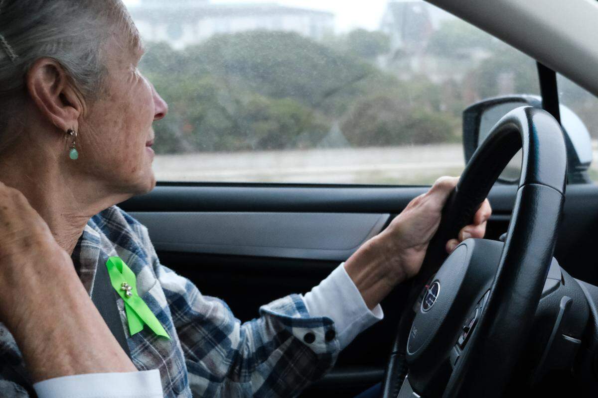 Dawn Marie Anderson drives her car on Sept. 9, 2024, on the route she usually took to check for her son while he lived unhoused in Los Osos. Her son, who has severe mental illness, was arrested on Aug. 4, 2024.