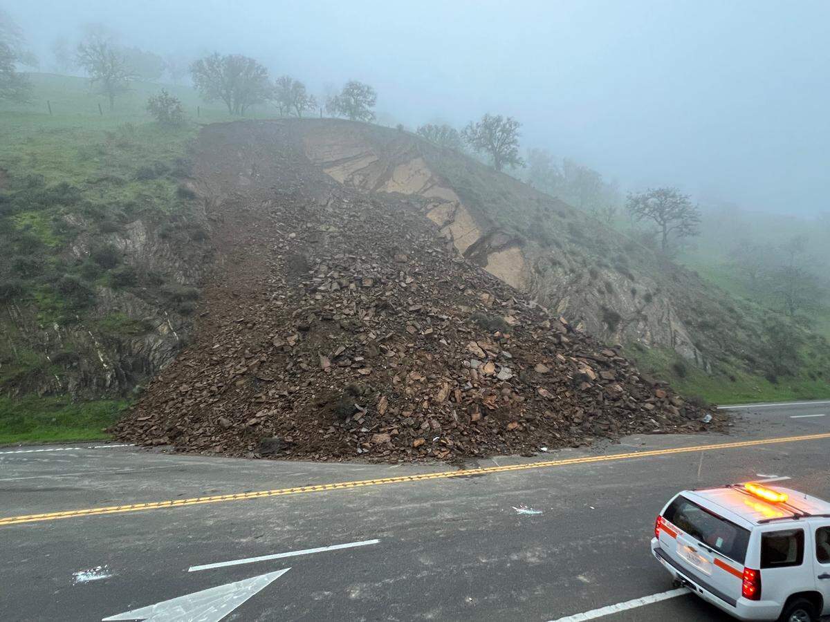 A rockslide caused a long stretch of Highway 41 to close. The roadway was shut down from north of the Cholame Y interchange to Highway 33 on Dec. 29, 2025.