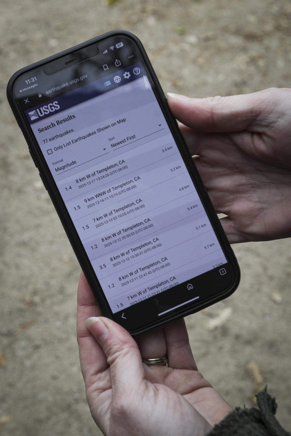 According to USGS app, 77 earthquakes of various sizes have shaken Jack Creek Farms in the last few weeks as of Dec. 19, 2025.